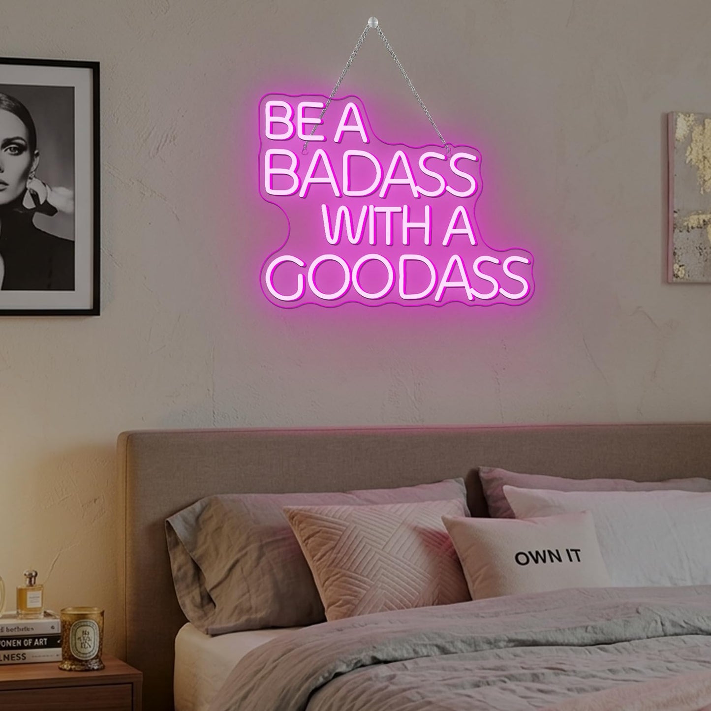 Gym Neon Sign with Pink LED Content Neon Light BE A BADASS WITH A GOODASS Light Signs for Wall Art Decor in Bar Club Ideal Birthday Gift for Teens and Adult Home Gym