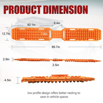 BUNKER INDUST Off-Road Traction Boards with Jack Lift Base (Gen 9) Orange + 3" x 30ft Tree Saver Winch Strap 35,000 lbs Recovery Straps