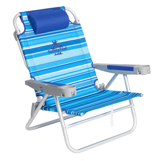 SUNNYFEEL Extra Wide 28" Low Beach Chair 5 Position Lay Flat, XL Oversized Portable Folding Camping Chairs with Cup Holder for Outdoor/Trip, Lightweight Foldable Backpack Beach Chair for Adults