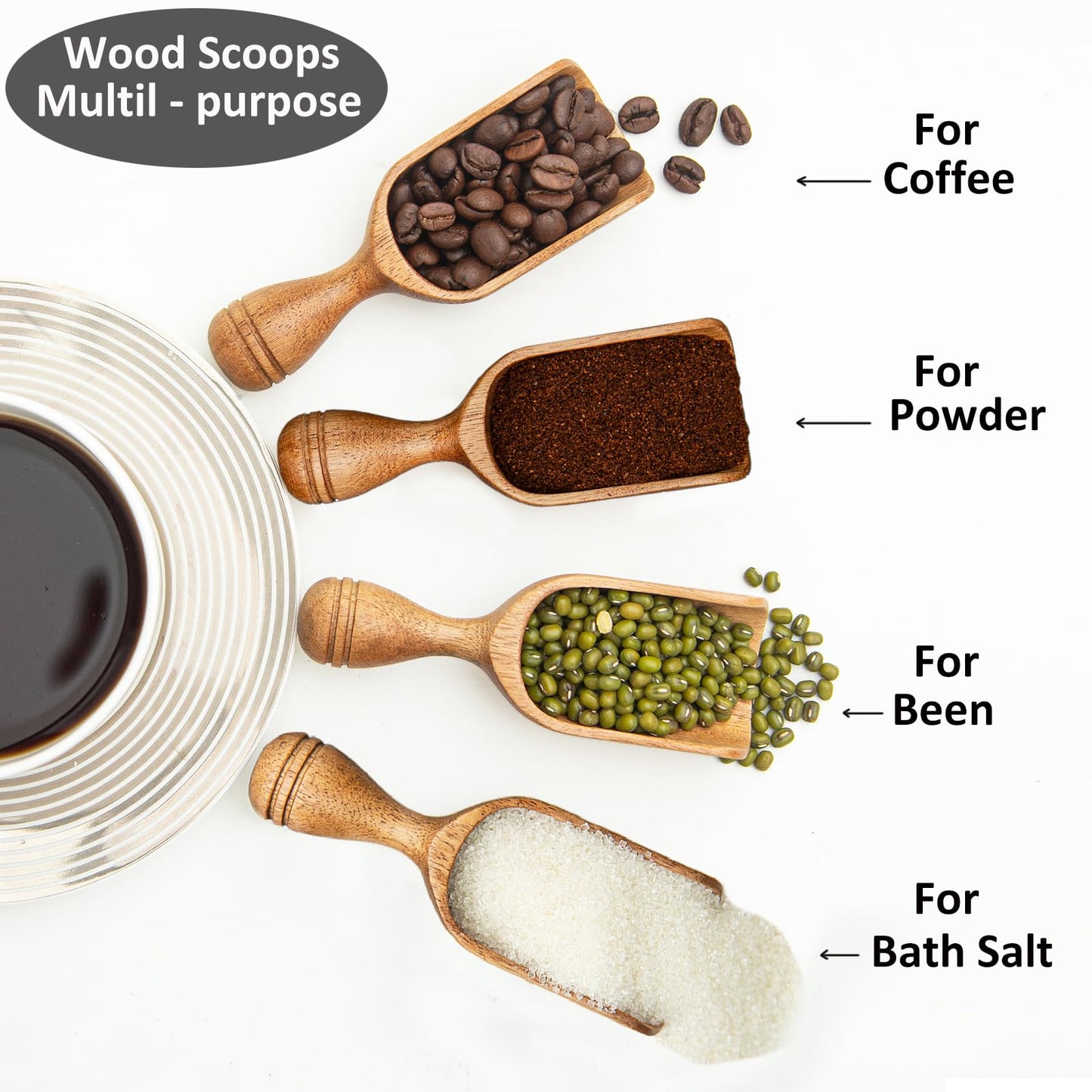 Wooden Scoops for Canisters 4PCS Acacia Wooden Scoop for Jars Small Wood Scoops for Canisters Wooden Scoop for Ground Coffee Scoop for Seasoning Bath Salt Laundry Shovel-Multipurpose