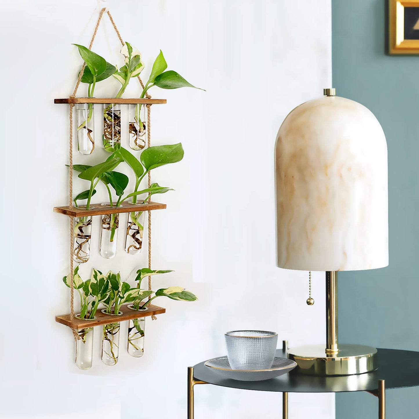 XXXFLOWER Wall Hanging Propagation Station with Wooden Stand Glass Test Tubes Plant Stand Indoor Outdoor 13 Tiers Wood Plant Shelf for Multiple Plants for Window Garden Balcony Patio Porch Living Roo