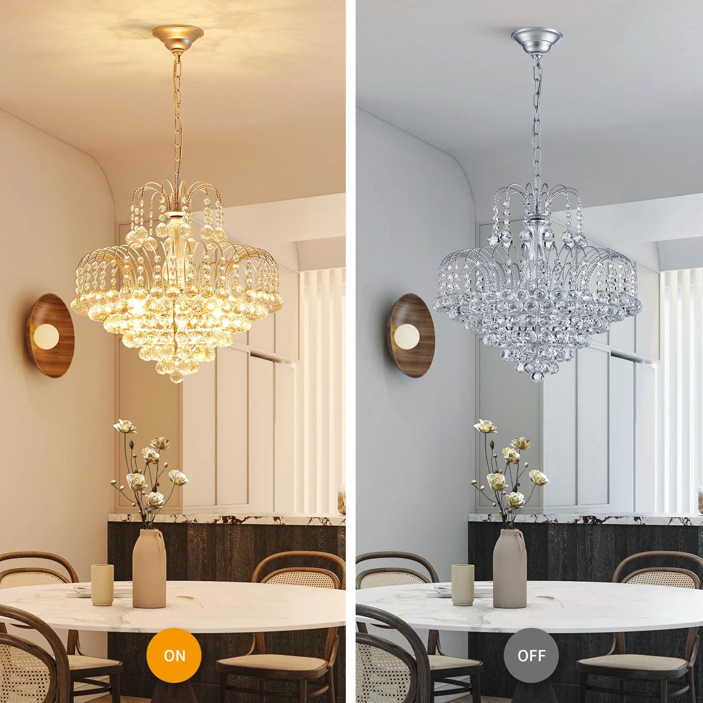 WUZUPS Crystal Chandelier Pendant Flushmount Ceiling Light Modern Lighting Fixture for Bedroom Hallway Bar Kitchen Bathroom, H 17.3" x W 18.9", Silver, E12 Base