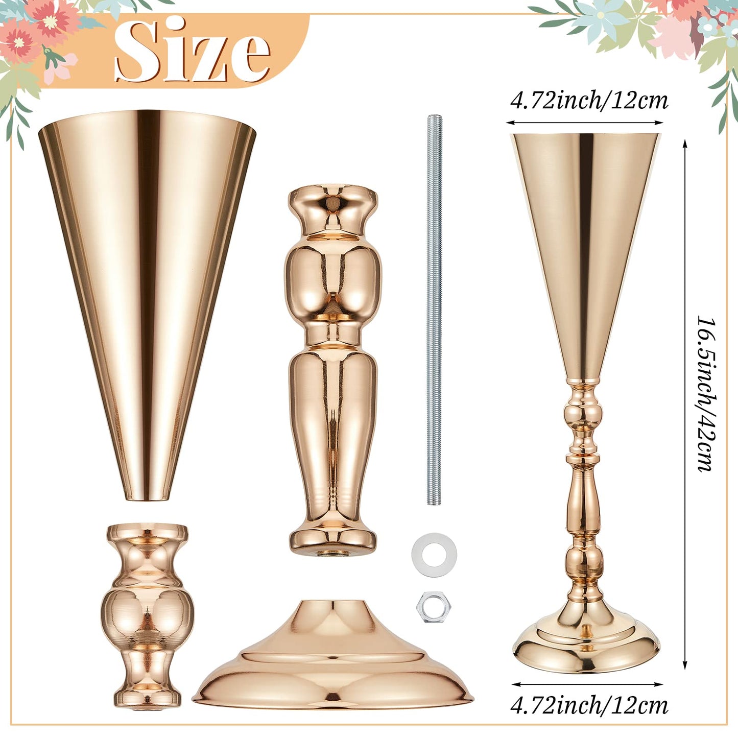 Amylove 10 Pcs Wedding Centerpieces Tall Vases - 21.7 Inch Gold Crystal Geometric Flower Stand, Elegant Table Decor for Wedding Reception, Party, Banquet, Hotel Decorations (16.5 Inch,Classic)