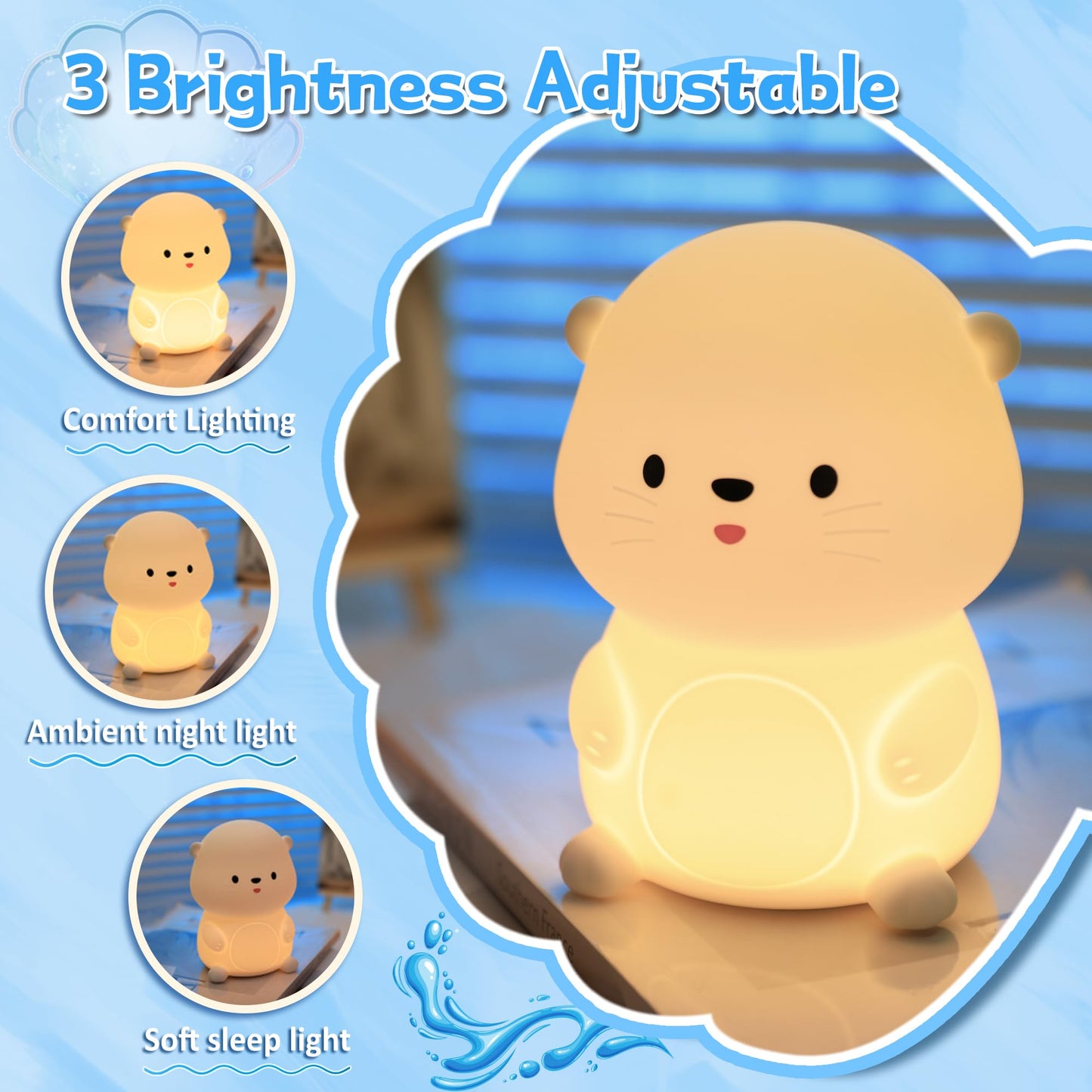 OkiyiD Otter Night Light, Cute Sea Otter Lamp Gifts,Animal Silicone Night Lamp, Cute Room Decor Night Light Birthday Gifts
