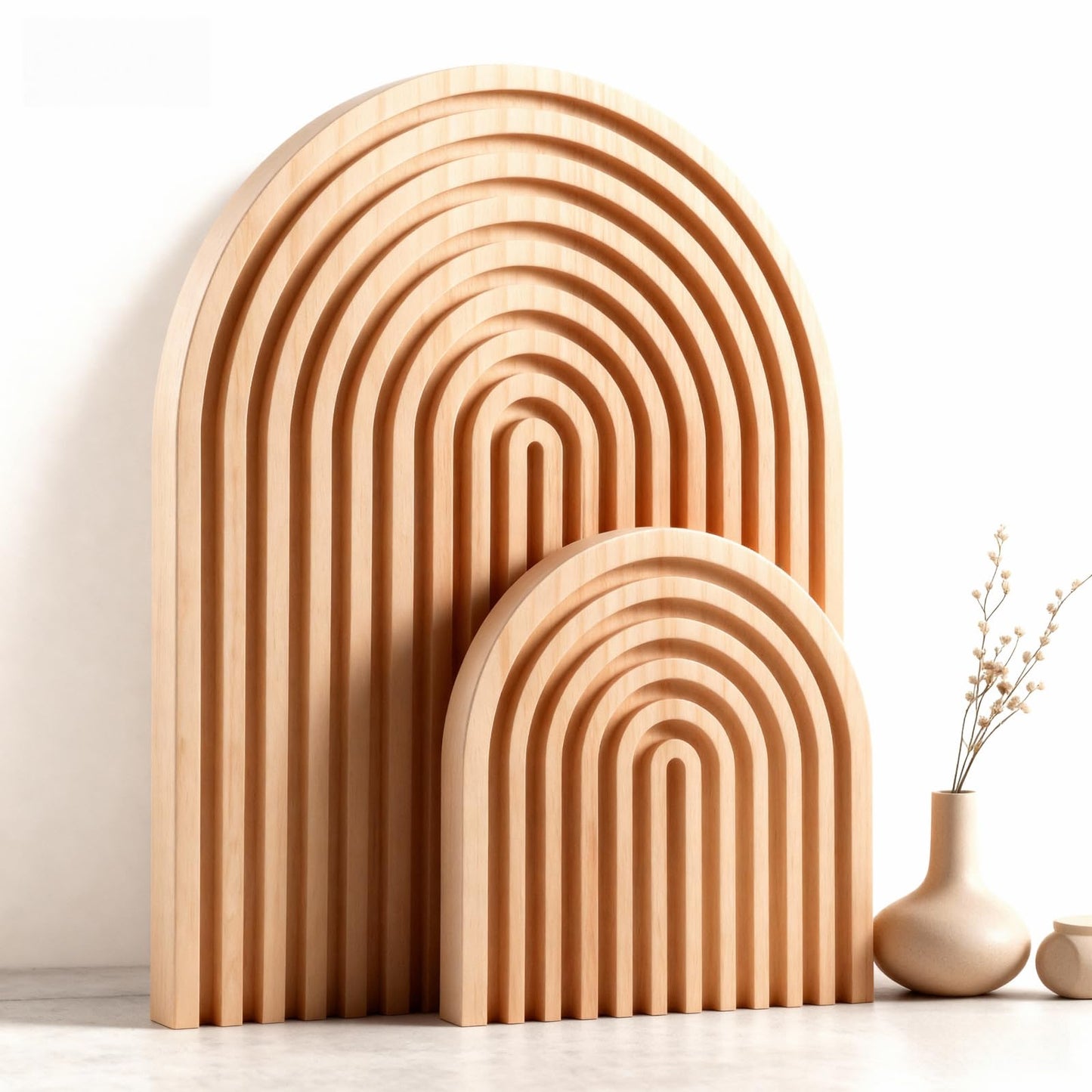 Nawwoo 2 Pcs Natural Wood Arch Decor, Boho Shelf & Serving Board for Fireplace Mantel, Kitchen Counter - Light Pine Finish, Scandinavian & Japandi Style Aesthetic Accents for Living Room, Home Office