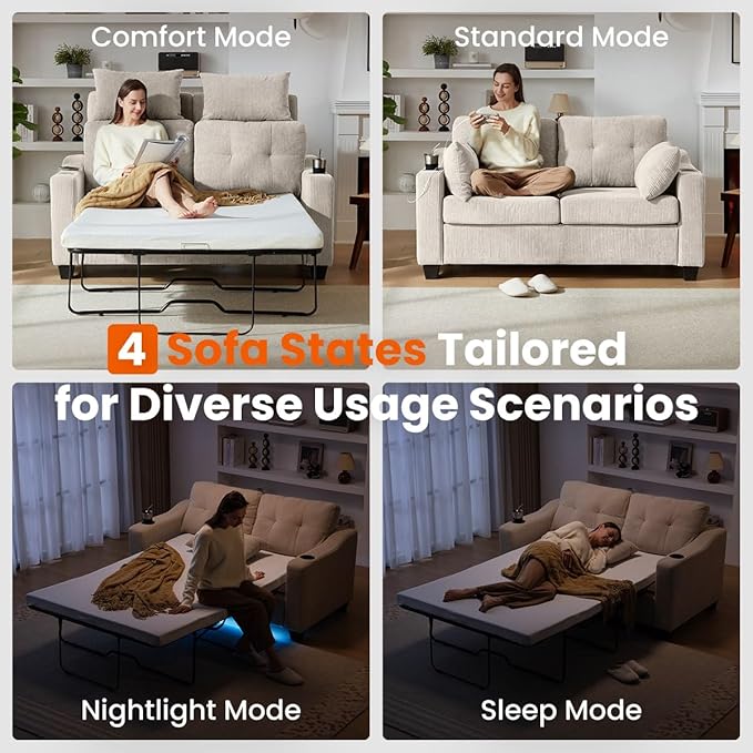 Full Size Pull Out Sleeper Sofa Bed, 2-in-1 Convertible Corduroy Pull Out Couch