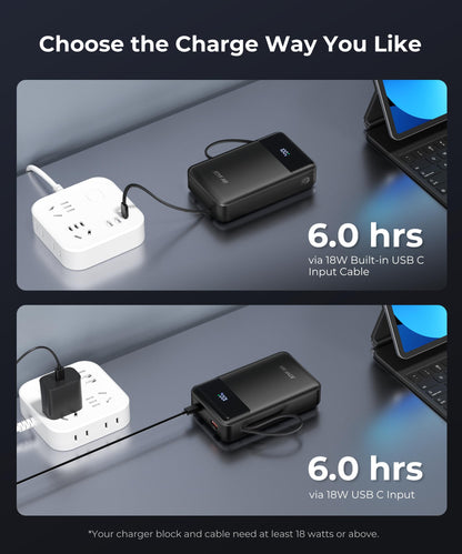 Portable-Charger-Power-Bank Travel Essentials Battery Pack USB C 30000mAh Built in Cable 22.5W Phone Fast Charging Powerbank Compatible with iPhone 16 15 14 13 12 11 iPad Samsung Google Xiaomi