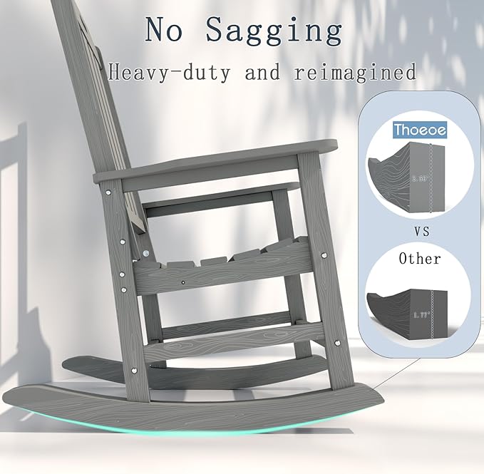 Oversized Rocking Chair Set of 2, Outdoor Rocking Chair for Adults, All Weather Resistant Porch Rocker for Lawn Garden, Grey