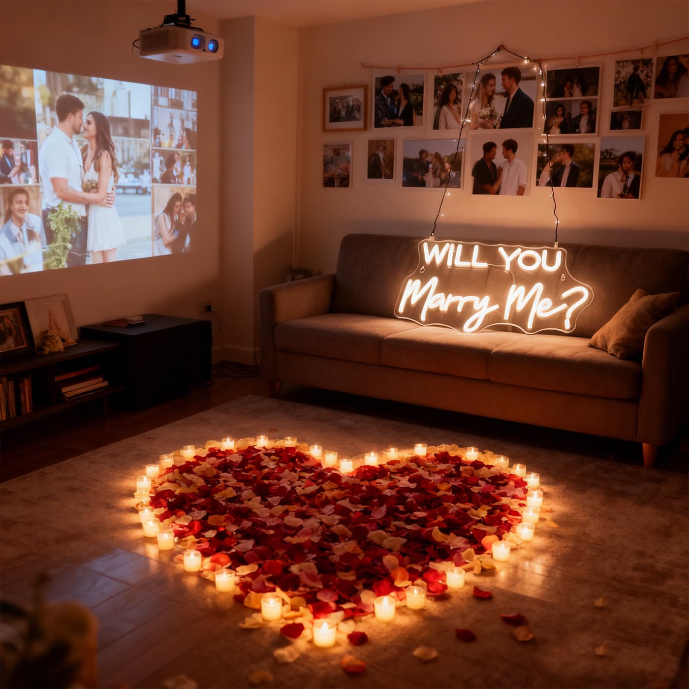 QiaoFei Led Will You Marry Me Neon Sign Word/Letters USB with Dimmer Switch Neon Lights for Room Decor Wedding Engagement Wall Hanging Decoration (Warm white)