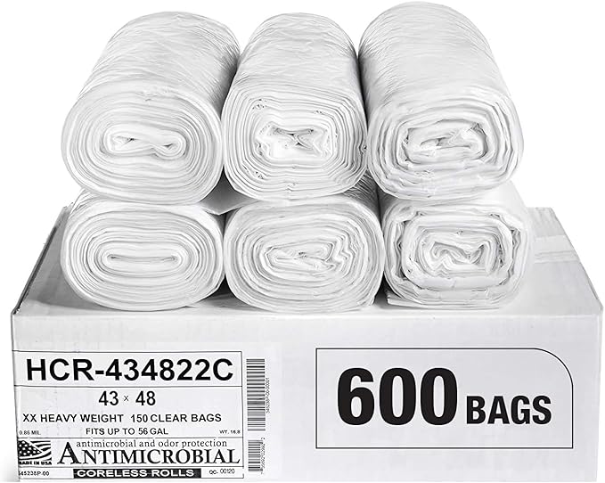 Aluf Plastics High Density Trash Bags, 56 Gallon, 22 Micron,