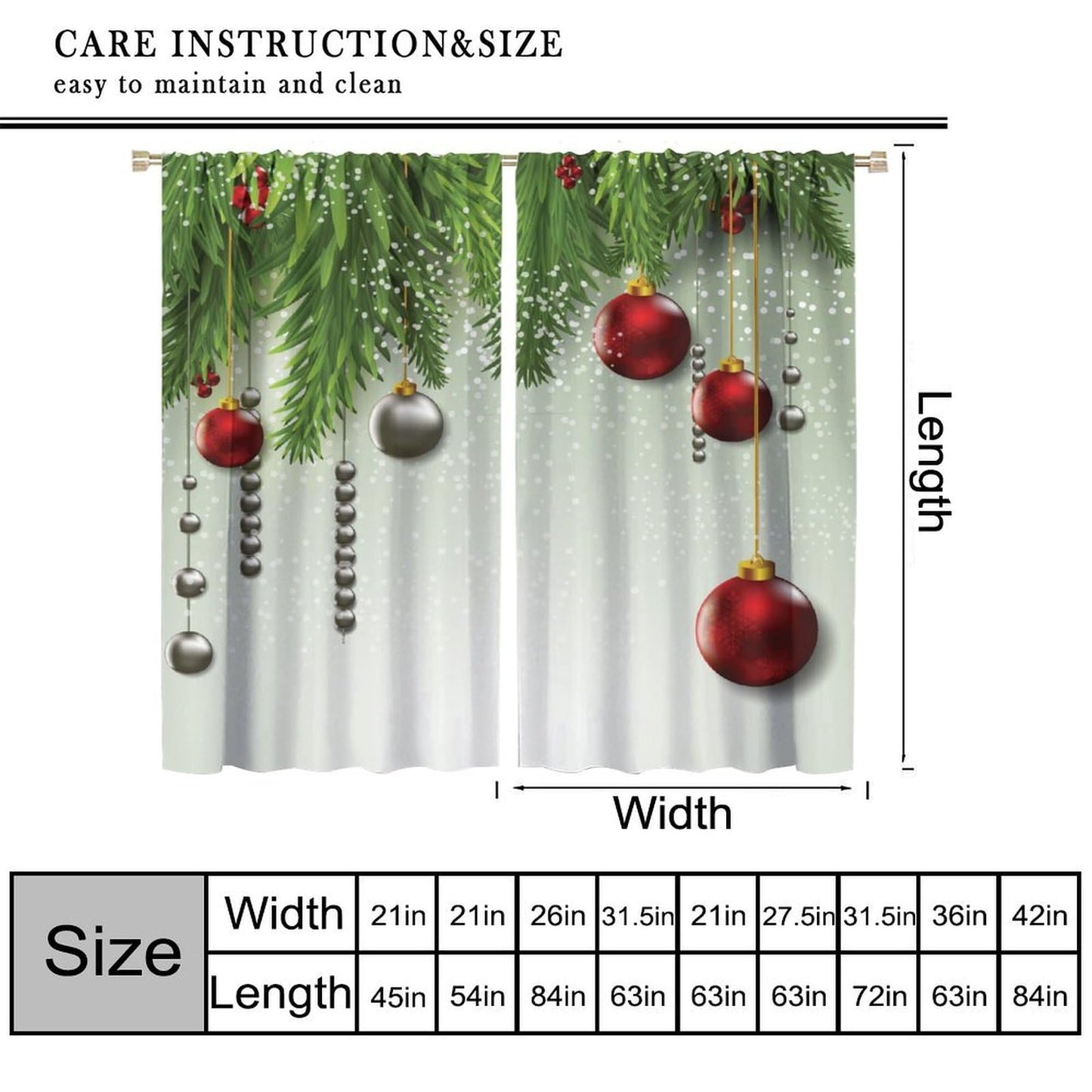 Christmas Curtain Decor Ball Coniferous Pine Tree Twig Tinsel Merry Xmas Blackout Window Treatment for Living Room Bedroom Dining Home Decor Window Drapes 52" W X 84" L