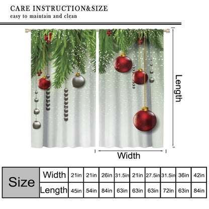 Christmas Curtain Decor Ball Coniferous Pine Tree Twig Tinsel Merry Xmas Blackout Window Treatment for Living Room Bedroom Dining Home Decor Window Drapes 52" W X 84" L