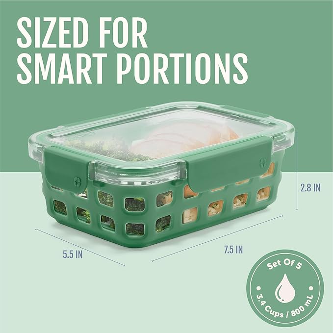 Ello Duraglass 3.4 Cup Meal Prep Sets 10Pc, 5 Pack Set- Glass Food Storage