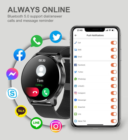 Smart Watch for Women Men, Bluetooth Call Fitness Tracker for Android and iOS Phones Waterproof Smartwatch with 1.32" HD Full Touch Screen AI Voice Control Heart Rate Sleep Monitor Pedometer, Black