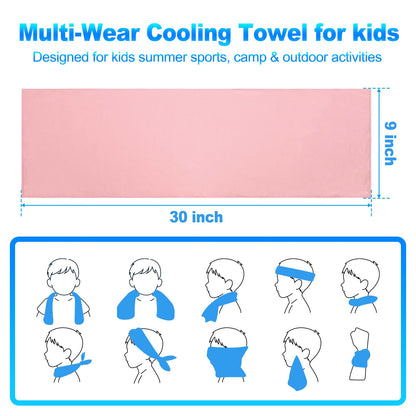 BobbleT 4 Pack Kids Cooling Towels, 30" x 9" Cooling Towels for Neck and Face, Soft Breathable Cooling Neck Wraps for Boys & Girls, Ideal for Sports, School, Summer Camp & Outdoor Use