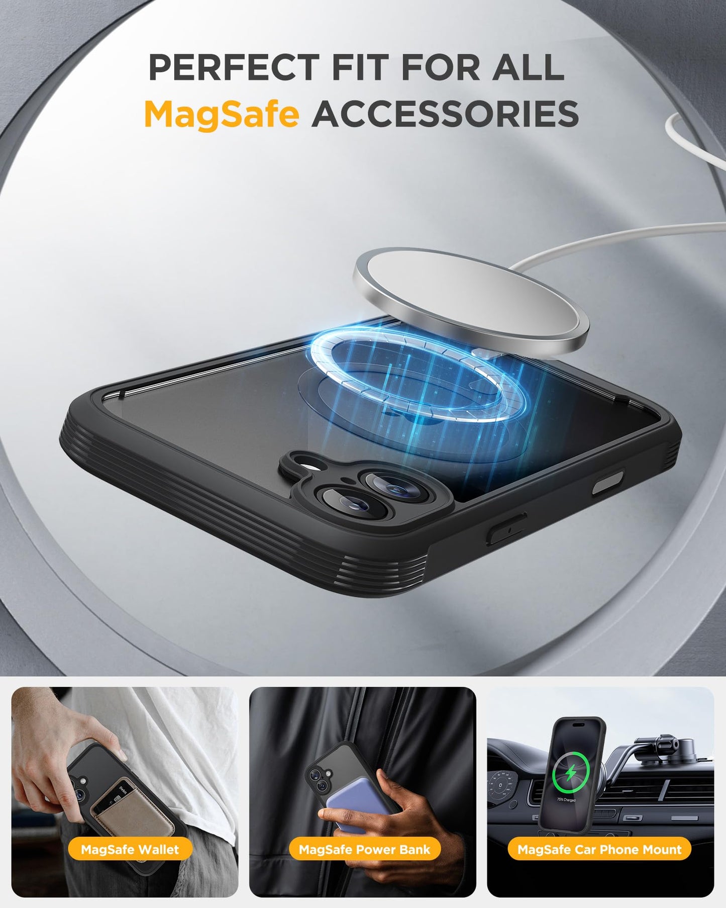 Miracase Magnetic Case for iPhone 16 Case 6.1-Inch, [Built-in 9H Tempered Glass Screen Protector + Camera Control Capture Button] Full Body Bumper Case Compatible with MagSafe (Black)