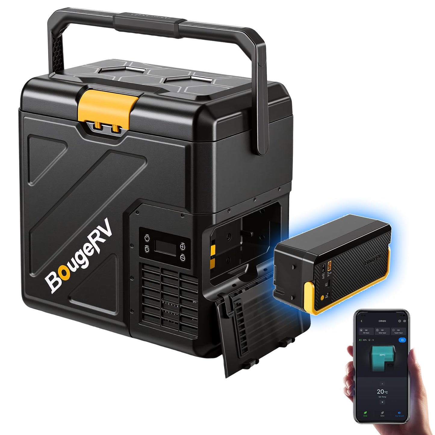BougeRV 12 Volt Refrigerator with 240Wh Battery, 21QT Car Fridge, 20L Portable Freezer, -4~68℉, 12/24V DC, 110~240V AC, Ideal for 2 People, Road Trips, Truck, Camping(2026 New Model: CRH20 and B240)