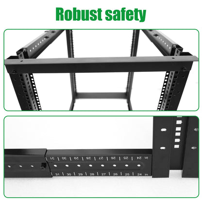 4-Post 27U Open Frame Server Rack for 19" IT Network Equipment & A/V Devices，22"-35" Adjustable Depth，Heavy Duty Free Standing Rack for Servers & AV Gear