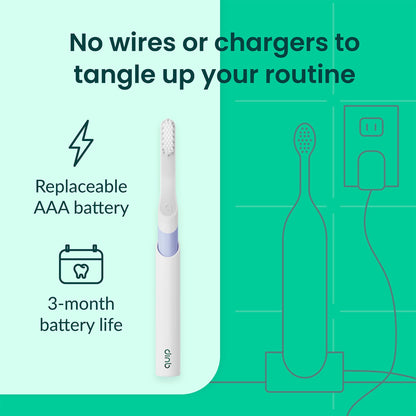 Quip Sonic Electric Toothbrush for Adults - Time Travel & Soft Bristles with Travel Case & Replacement Brush Head - 3 Month Battery Life, Plastic Handle - Magenta