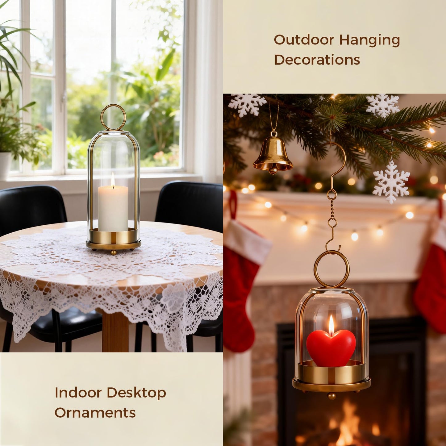 Havmorph 5"&4" Hurricane Glass Candle Holders, Hanging Brass Metal Candle Holder for Pillar Candles Table Coffee Table Decor Interior Decoration