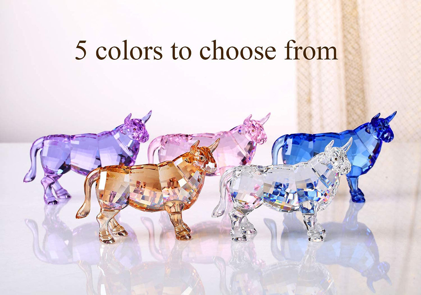 DOJOZ Crystal Bull Cow Ox Cattle New Year Gifts Home Decorations Figurines Collectibles Animal (White)
