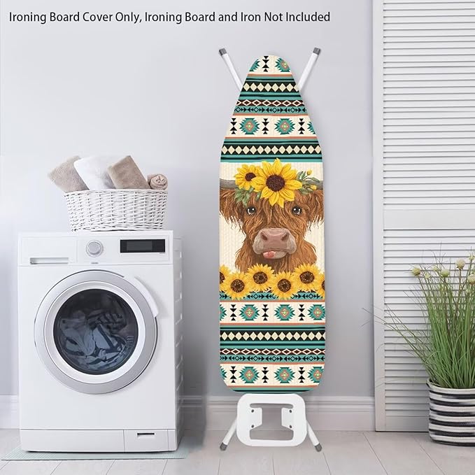 Sprowallow Tribal Cow Sunflower Ironing Board Cover and Pad 15x54 inch Scorch