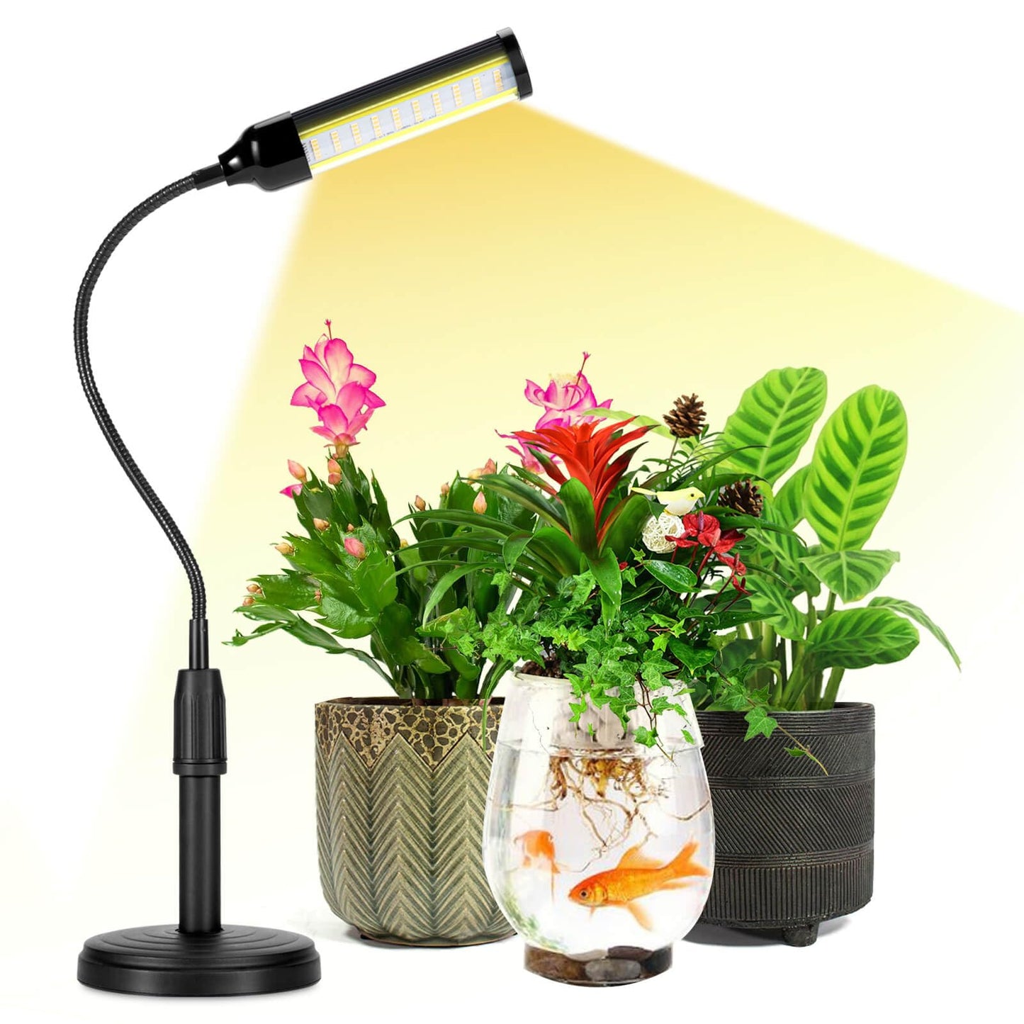 JSYBOY Grow Light for Indoor Plants Plant Lamp for Seedings Succulents Bulbs Full Spectrum Gooseneck Small Plants Growing, Auto On/Off Timing & 5 Dimming (Without USB Plug)