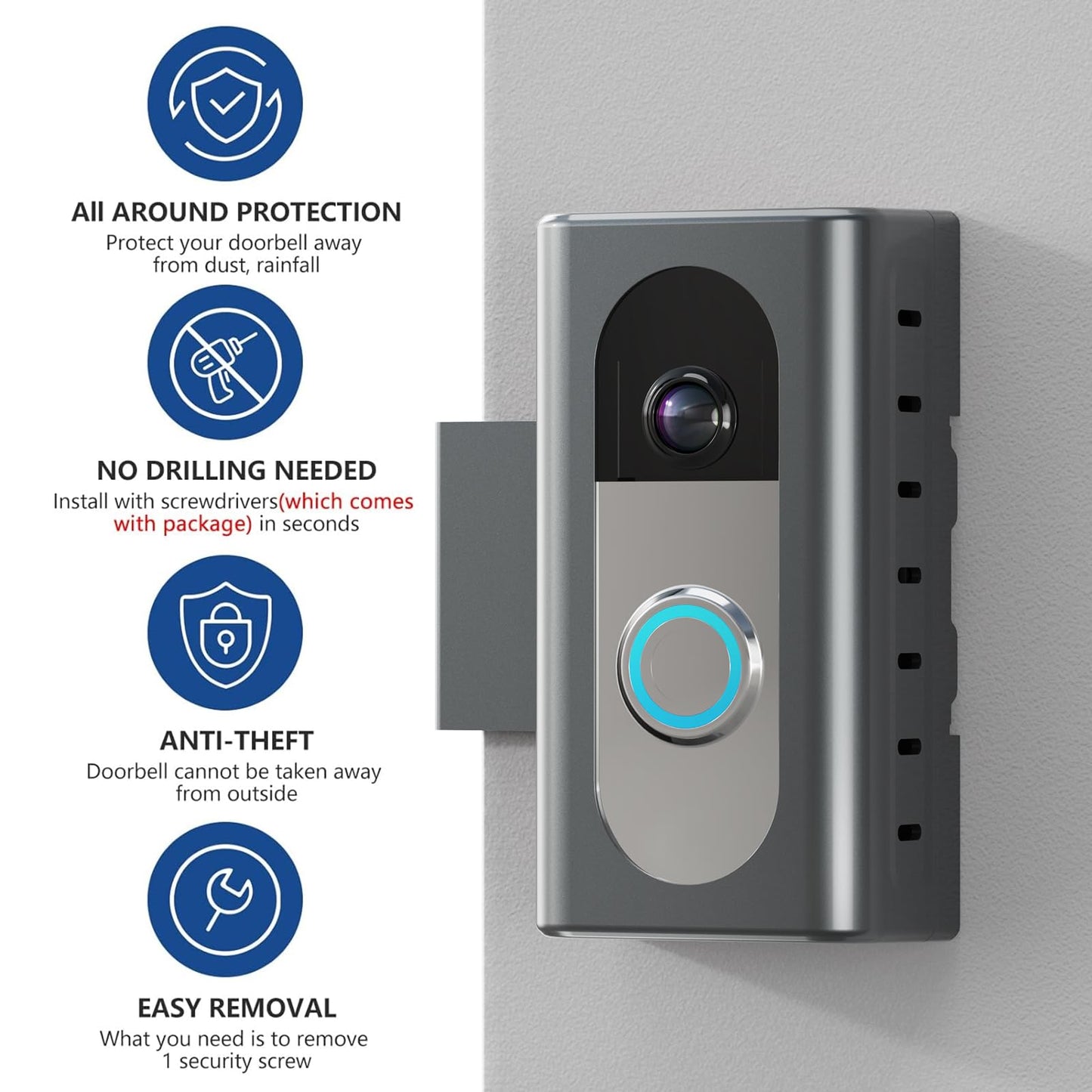 KIMILAR Anti-Theft Video Doorbell Mount Compatible with Ring/Blink Wireless Video Doorbell, Adjustable Mounting Bracket Accessories for Houses, Apartments, Businesses, Not for Security Door