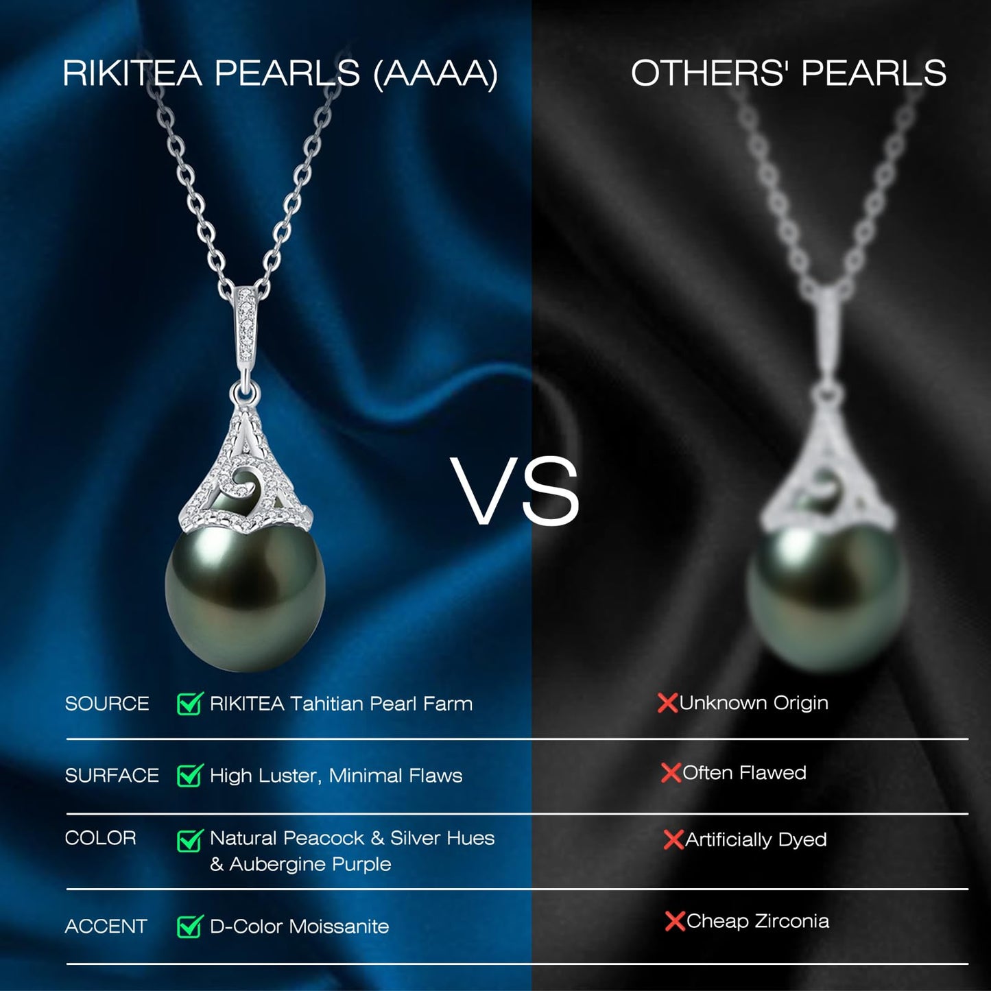 Genuine Tahitian Black Pearl Necklace - Christmas Gift for Wife Mom Daughter Sister Women, Jewelry Gifts for Wedding Anniversary Birthday, 11-12mm Seawater Pearl Sterling Silver Moissanite Pendant