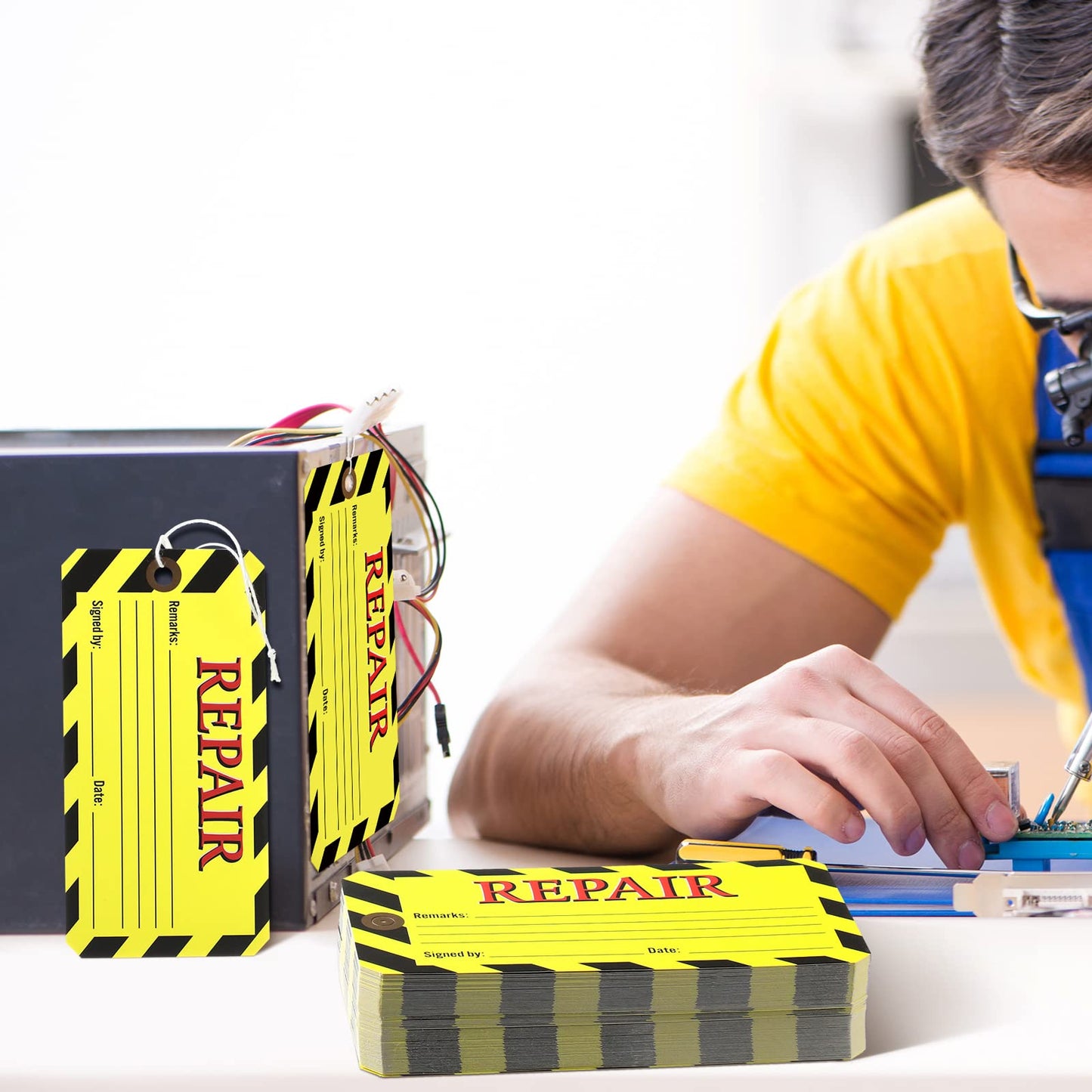 Amyhill 240 Pack Repair Tags Yellow Maintenance Required Tags with Wire Production Quality Control with 8 Inch Attached Cotton String, 2.6 x 5.3 Inch