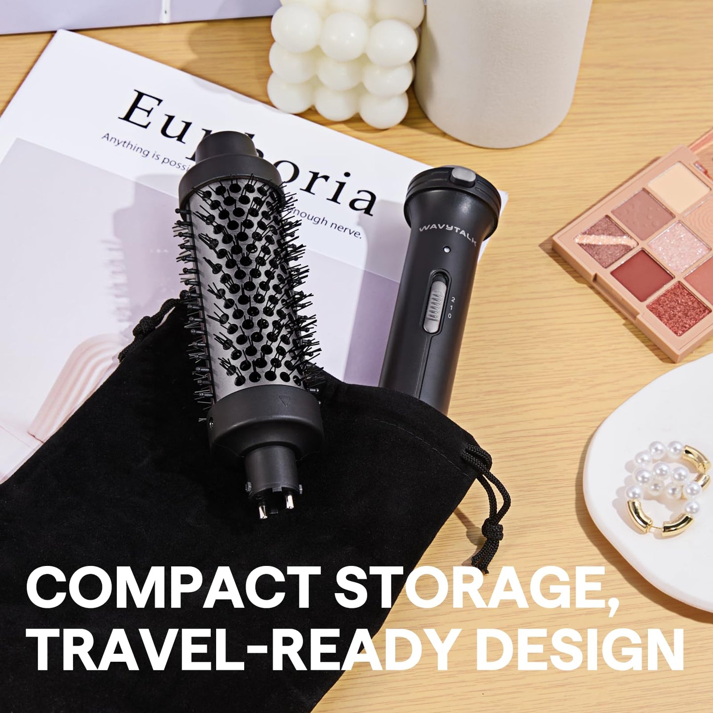 Wavytalk Thermal Brush, 1 1/2 inch Heated Round Brush with Detachable Head, Velvet Pouch and Dual Voltage for Travel, Easy to Create Blowout Look, Rose Gold