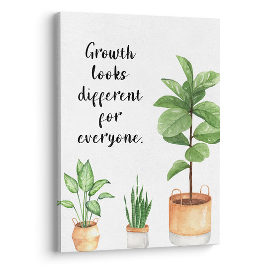 XWELLDAN Growth Looks Different for Everyone Mental Health Growth Mindset Wall Art Canvas Prints,Potted Plant Wall Art Decor for Classroom Therapy Office School Counseling Office, 11 x 14 Inch, Framed