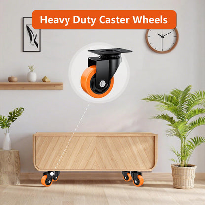 ASHGOOB 3 Inch Caster Wheels, Casters Set of 24 Heavy Duty, Orange Polyurethane (PU) Casters, Industrial Swivel Top Plate Castor Wheels for Workbench/Furniture/Cart (Pack of 24)