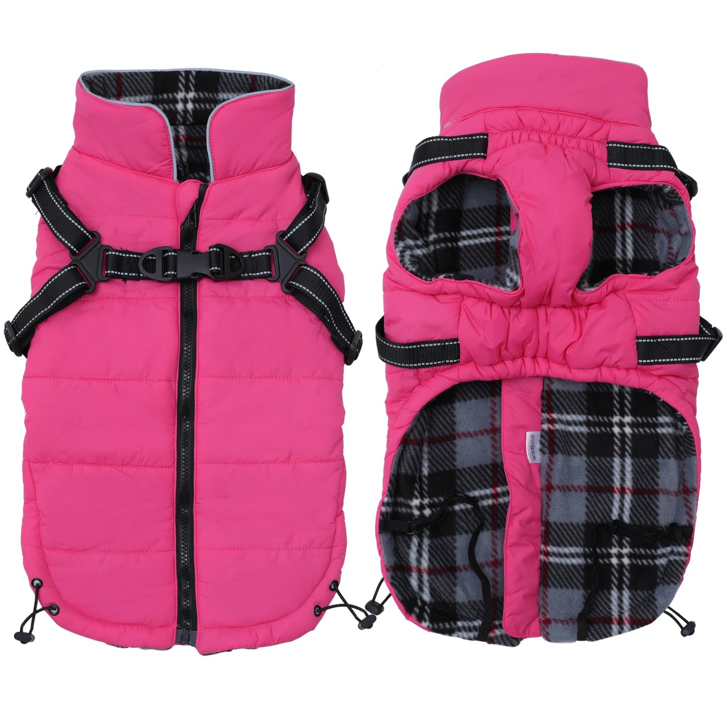 Pethiy - Winter Coat for Dogs with Built-In Harness, Warm Fleece Dog Jacket, Waterproof Dog Clothes Vest with Harness, Outdoor Sweater for Medium and Small Dogs-Pink-M