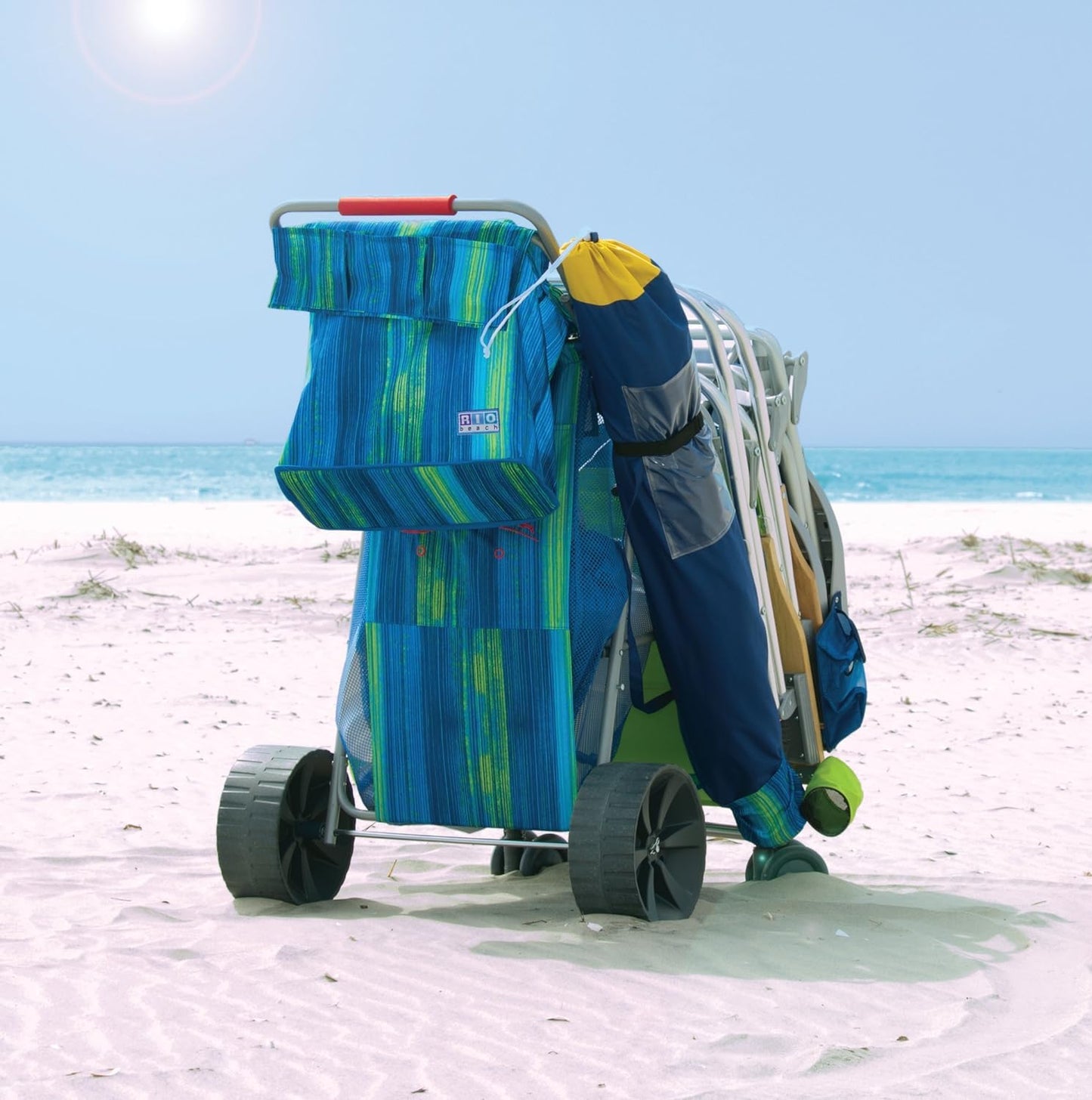 Rio Beach Wonder Wheeler Deluxe Utility, Lawn, and Beach Foldable Cart, Blue Print