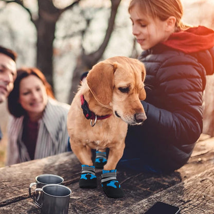Dog Boots, Set of 4 Waterproof Dog Shoes with Reflective Straps Anti-Slip Sole Outdoor Paw Protectors Puppy Shoes for Small Medium Dogs Autumn Winter (Blue, L)