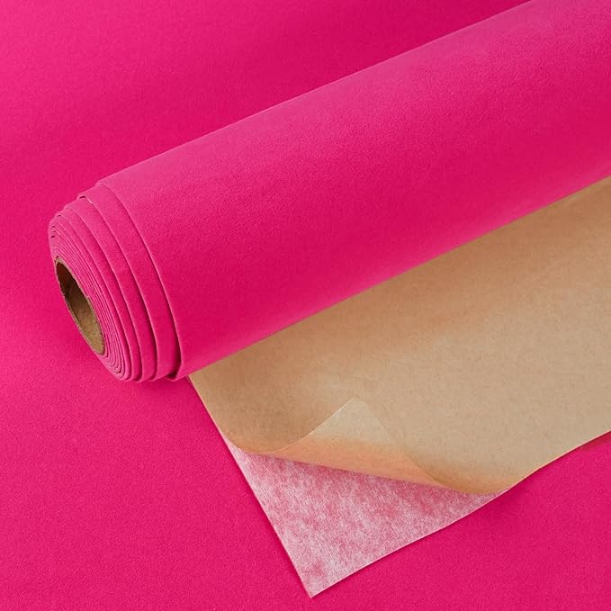 VEELIKE Hot Pink Velvet Fabric Wallpaper Peel and Stick Soft Felt Drawer Liners