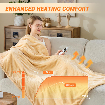 Electric Blanket Heated Throw, Soft Flannel Heating Blanket with 8 Hours Auto Off 10 Fast Heating Levels Machine Washable Sherpa Heated Blanket with Overheating Protection