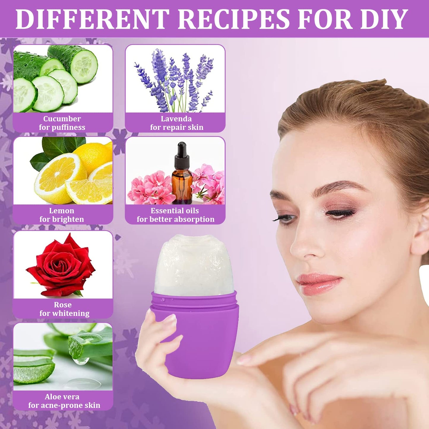 Small Cube Ice Roller For Face And Eye,Facial Ice Roller Massager,Face Icer,Facial Skin Care Tools for Eliminate Puffiness Tighten Skin Reduce Fine Lines Shrink Pores (Purple)