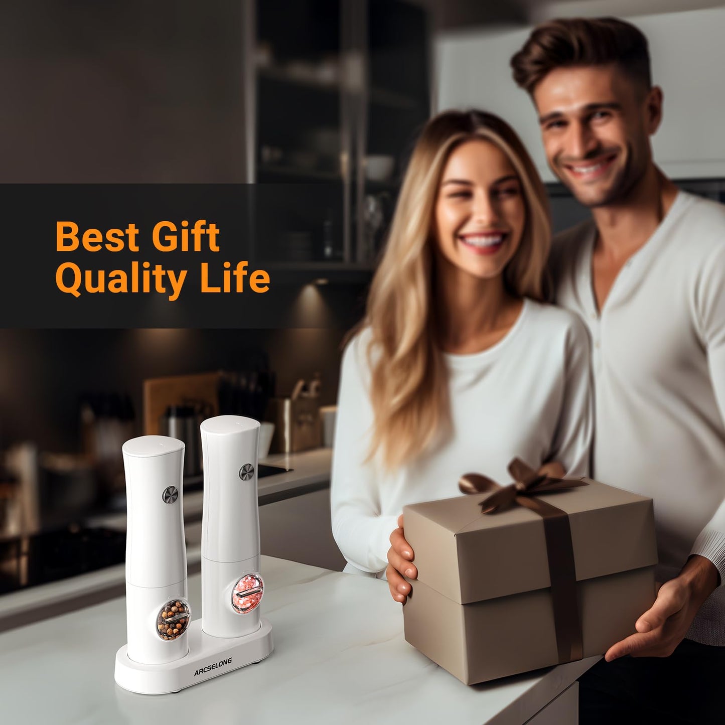 Arcselong Electric Salt And Pepper Grinder Set With Type-C Rechargeable Base, No Battery Needed, Adjustable Coarseness Electronic Spice Mill Shakers Salt And Pepper Shakers Refillable