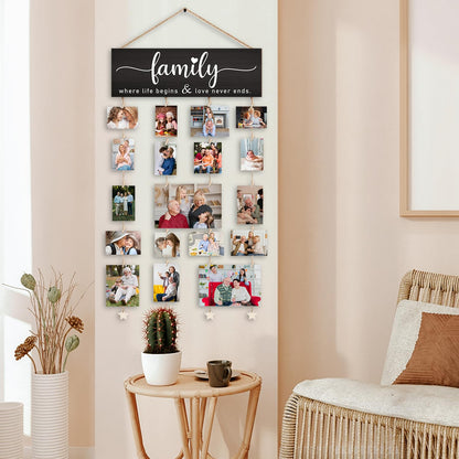 Orchroma Picture Frames Collage Photo Hanging Display Picture Board,Family Picture Frames Collage Wall Decor,Family Where Life Begins and Love Never Ends,Home Living Room Bedroom Wall Decor (Black)