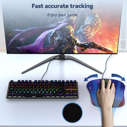 TECKNET Mouse Pad with Wrist Support, Ergonomic Gaming Mouse Pad Pain Relief, Portable Comfortable Mousepad for Computer, Laptop, Office, Home - Non-Slip Base, Waterproof Surface - Dark Purple Galaxy
