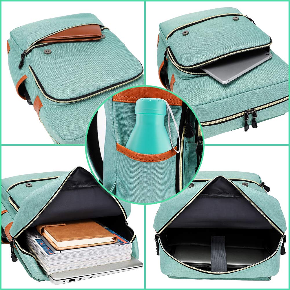 MODOKER Vintage Women Laptop Backpack with USB Charging Port, School College Backpack for Women Men Fashion Backpack Fits 15.6Inch Notebook, Slim Casual Travel Daypack Bookbag Green
