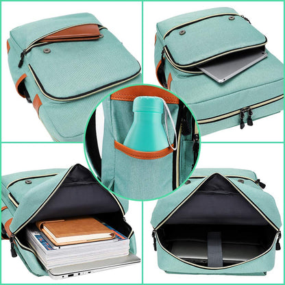 MODOKER Vintage Women Laptop Backpack with USB Charging Port, School College Backpack for Women Men Fashion Backpack Fits 15.6Inch Notebook, Slim Casual Travel Daypack Bookbag Green