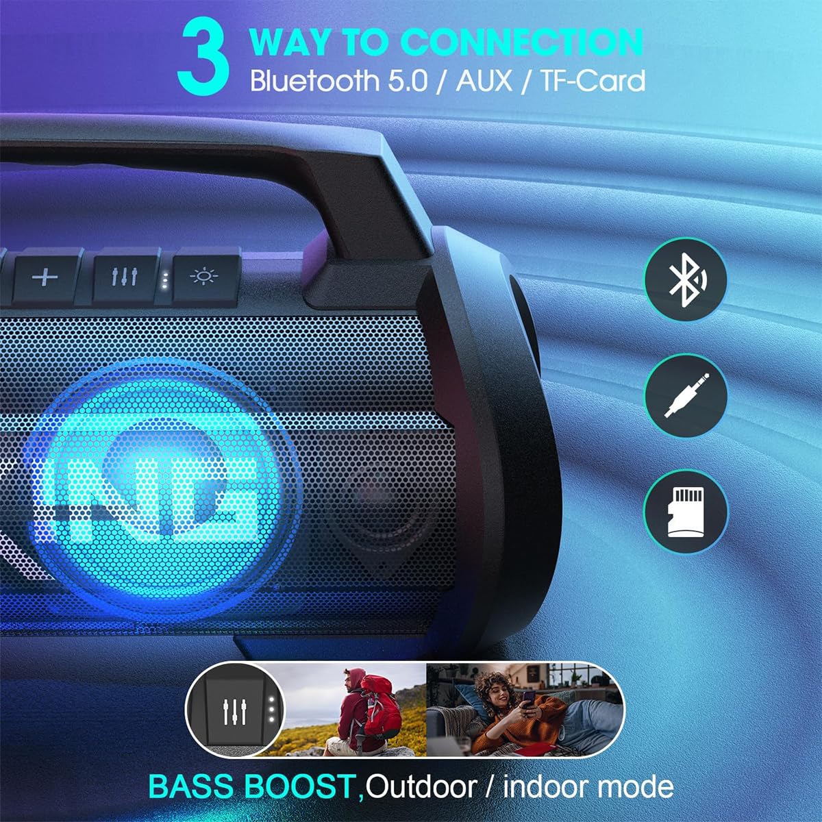 W-KING Portable Speakers Bluetooth Wireless, 120W Max Loudest Bluetooth Speaker, IPX6 Waterproof Outdoor Speaker with 70W Deep Bass/2*Subwoofer/DSP/EQ/42H/LED/MAC-in/Power Bank, Large Party Boombox