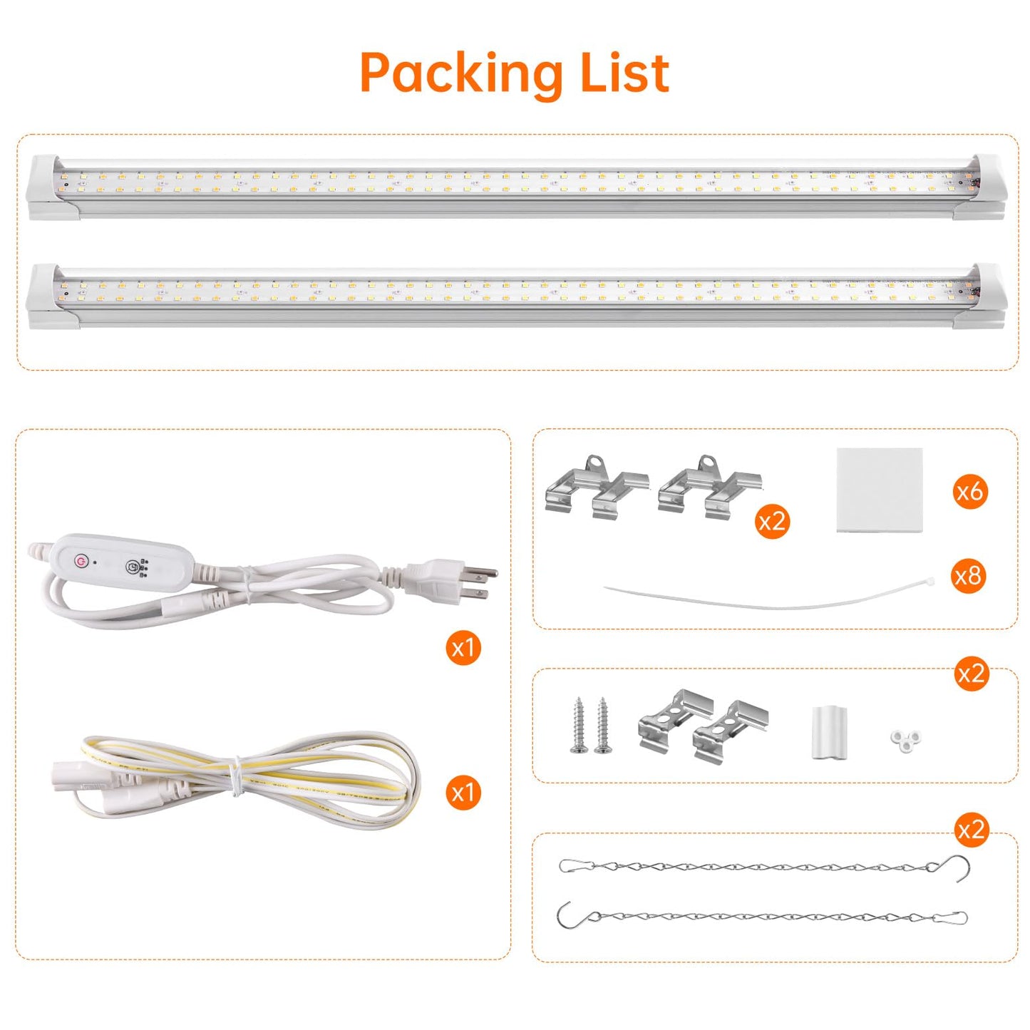 Bstrip Grow Light, 2FT 48W (2 X 24W) Plant Light with Timer, Full Spectrum with 660nm Red LEDs, Linkable Design, 3686K T8 Grow Lights for Indoor Plants, Greenhouse, Seeding, 2-Pack