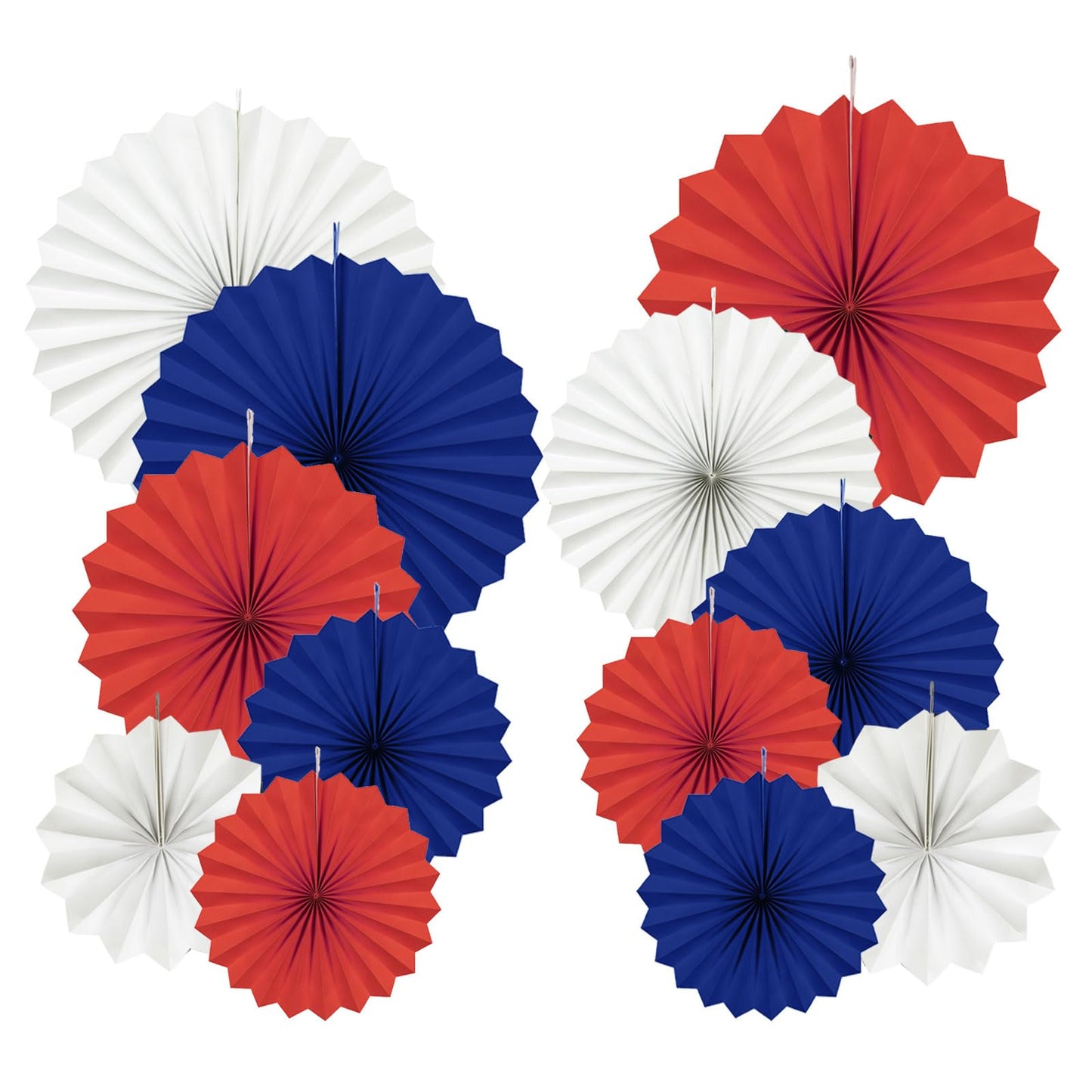 AimtoHome Paper Round Fan Party Decorations, Red White Navy Hanging Fans for Anniversary, Sports,Birthday Party, Baby Shower, Graduation Events,Set of 12(8",10",12",14")
