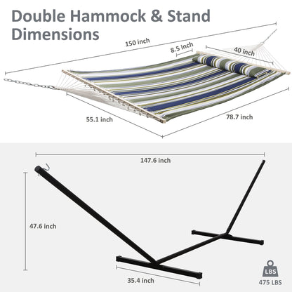 SUNCREAT Double Quilted Hammocks for Outside with 12ft Stand, Heavy Duty Hammock Storage Bag