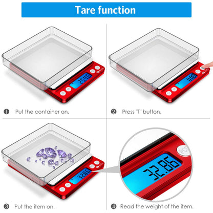 Brifit Pocket Scale, 500g x 0.01g High Precision Scale with 100g Weight, Mini Kitchen Scale with Backlit, 2 Trays, Jewelry Scale with Tare and PCS Function, Stainless Steel, Battery Included (Red)