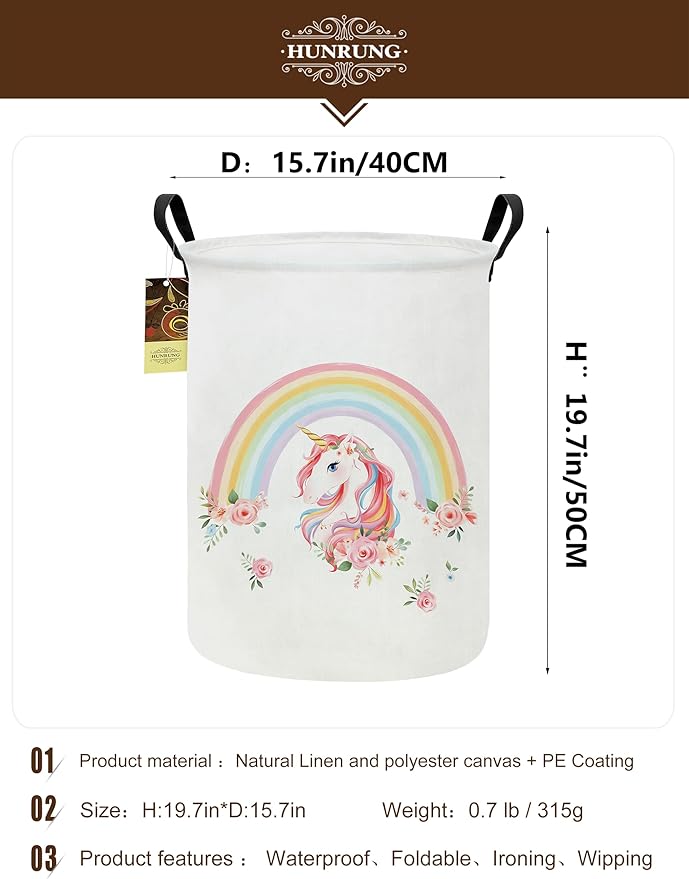 HUNRUNG Laundry Hamper, Large Canvas Fabric Lightweight Storage Basket Toy